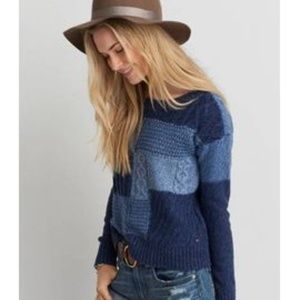 Like New American Eagle Crewneck Patchwork Sweater